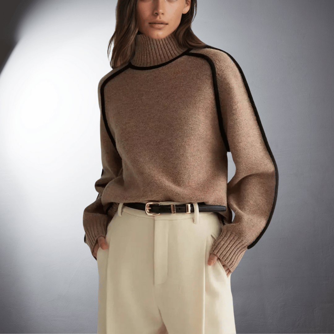 Women's Bio Turtleneck Sweater, Sustainable Design | Ultra-Soft Breathable Feel, Classic Fit | Brown, Grey or Off White | S–XL