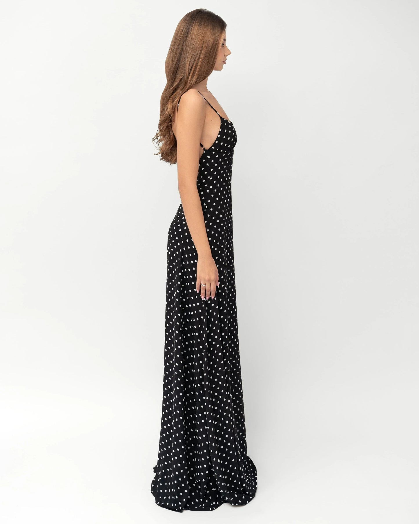 Midnight Muse™ – Polka Maxi Dress (Effortless Cool-Girl Elegance)