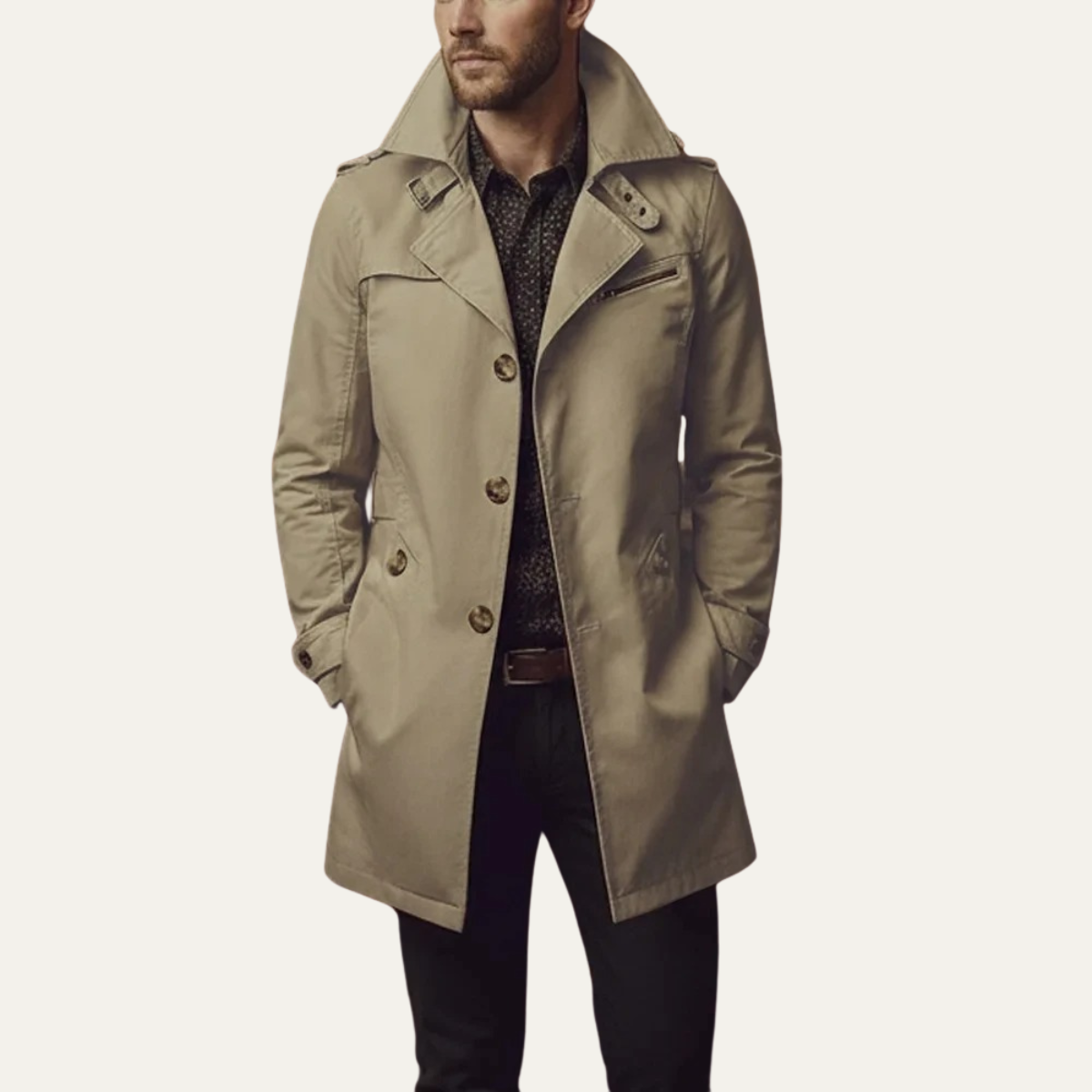 Paul Mens Double Breasted Pea Coat in Khaki