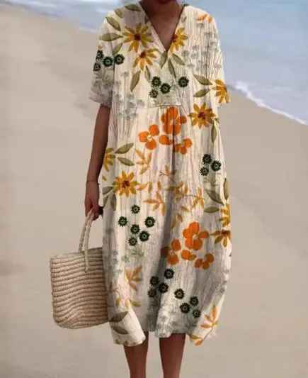 Margaret™ | Vibrant Floral Garden Print Flowy Dress