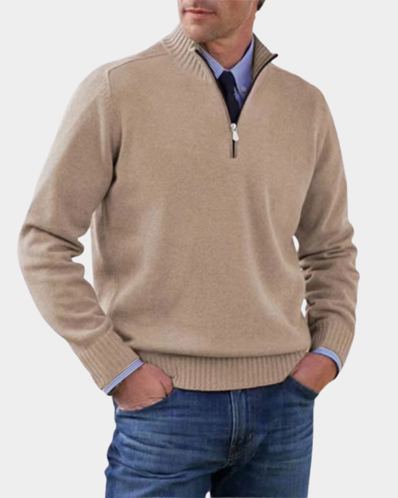 Hezron Mens Zip-Up Sweater, Lightweight Warmth in Beige