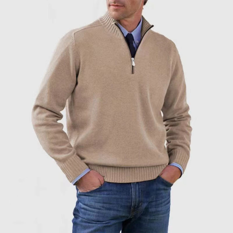 Lucien Mens Half-Zip Knit Sweater, Classic Fit in Beige