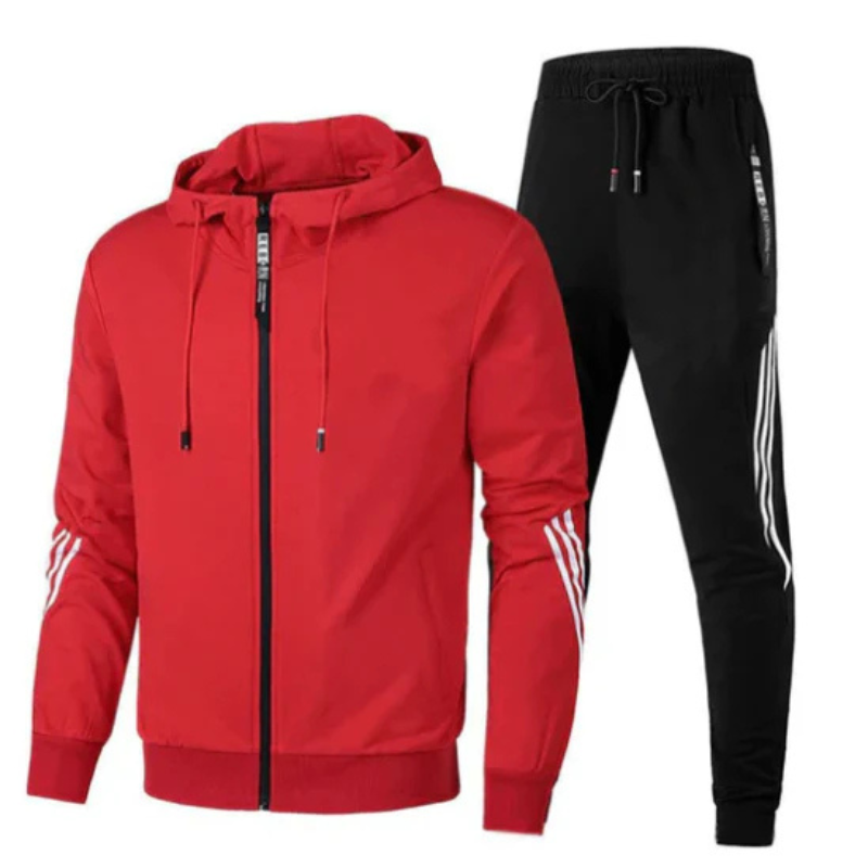 David Mens Two-Piece Hoodie Set with Matching Pants in Red
