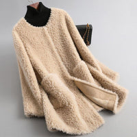Olivia | Womens Shearling Fur Coat | Draped Silhouette, Naturally Insulating Warmth | Beige, Pink, Red and More XS-2XL