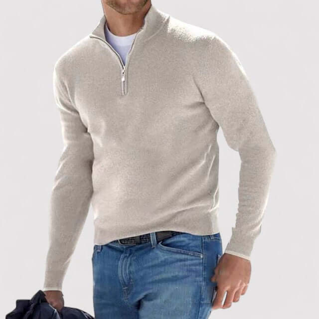 Jacob Mens Half-Zip Sweater, Lightweight Warmth in Beige