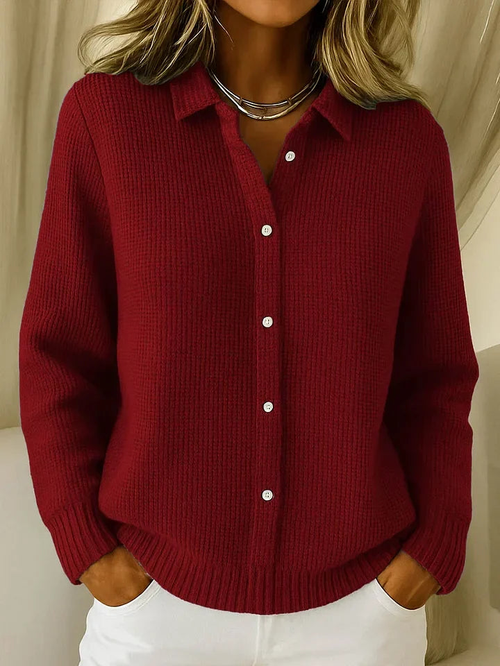 Émilie Womens Knit Cardigan with Collar in Red