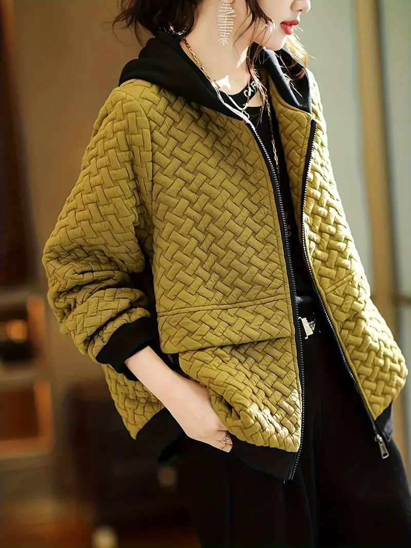 Mirelle Womens Quilted Hooded Jacket, Basketweave Pattern