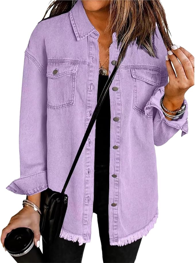Women's Classic Denim Jacket, Relaxed Fit | Clean Lines, Durable Denim | Brown, Green, Black, Beige or Purple | S–2XL