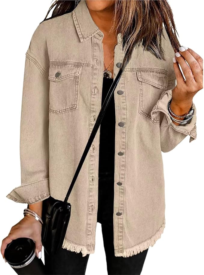 Women's Classic Denim Jacket, Relaxed Fit | Clean Lines, Durable Denim | Brown, Green, Black, Beige or Purple | S–2XL