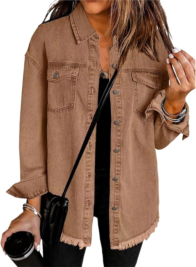 Women's Classic Denim Jacket, Relaxed Fit | Clean Lines, Durable Denim | Brown, Green, Black, Beige or Purple | S–2XL