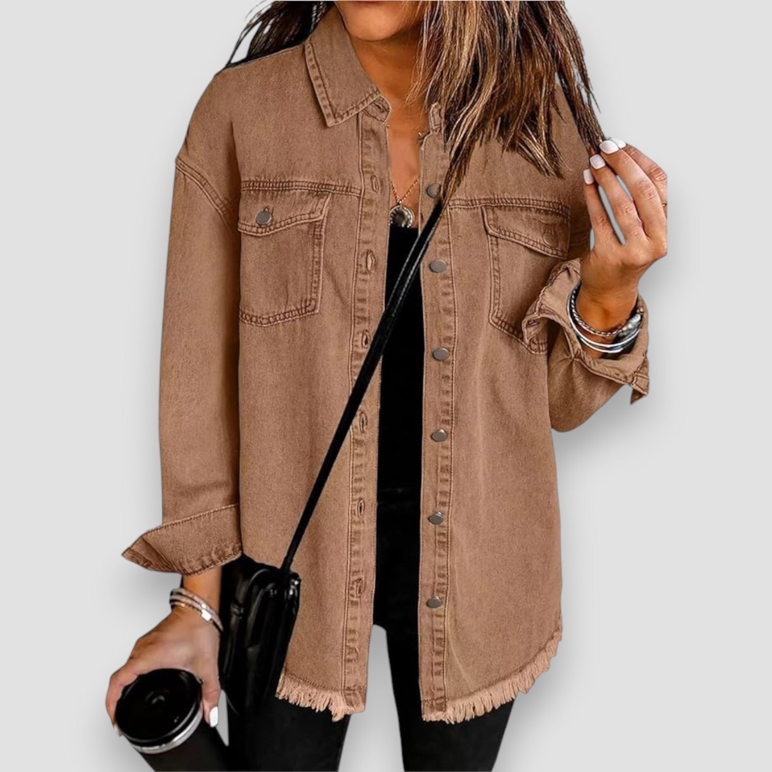 Women's Classic Denim Jacket, Relaxed Fit | Clean Lines, Durable Denim | Brown, Green, Black, Beige or Purple | S–2XL