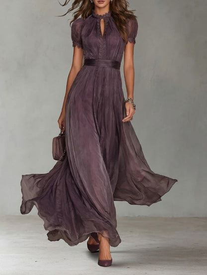 Havanna™ | Purple Dress with Drop Neckline and Chiffon Lace