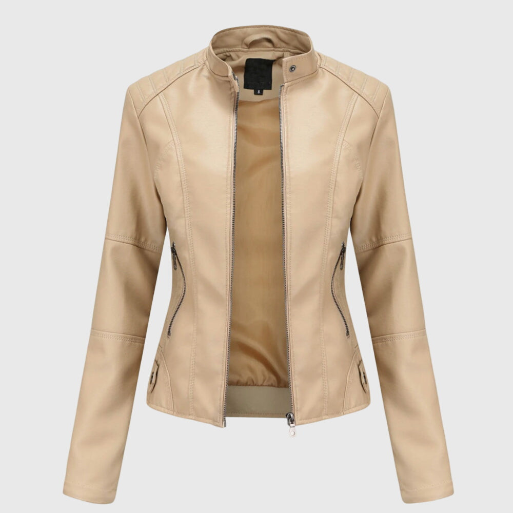 Giorgina Womens Leather Jacket with Tailored Fit in Beige