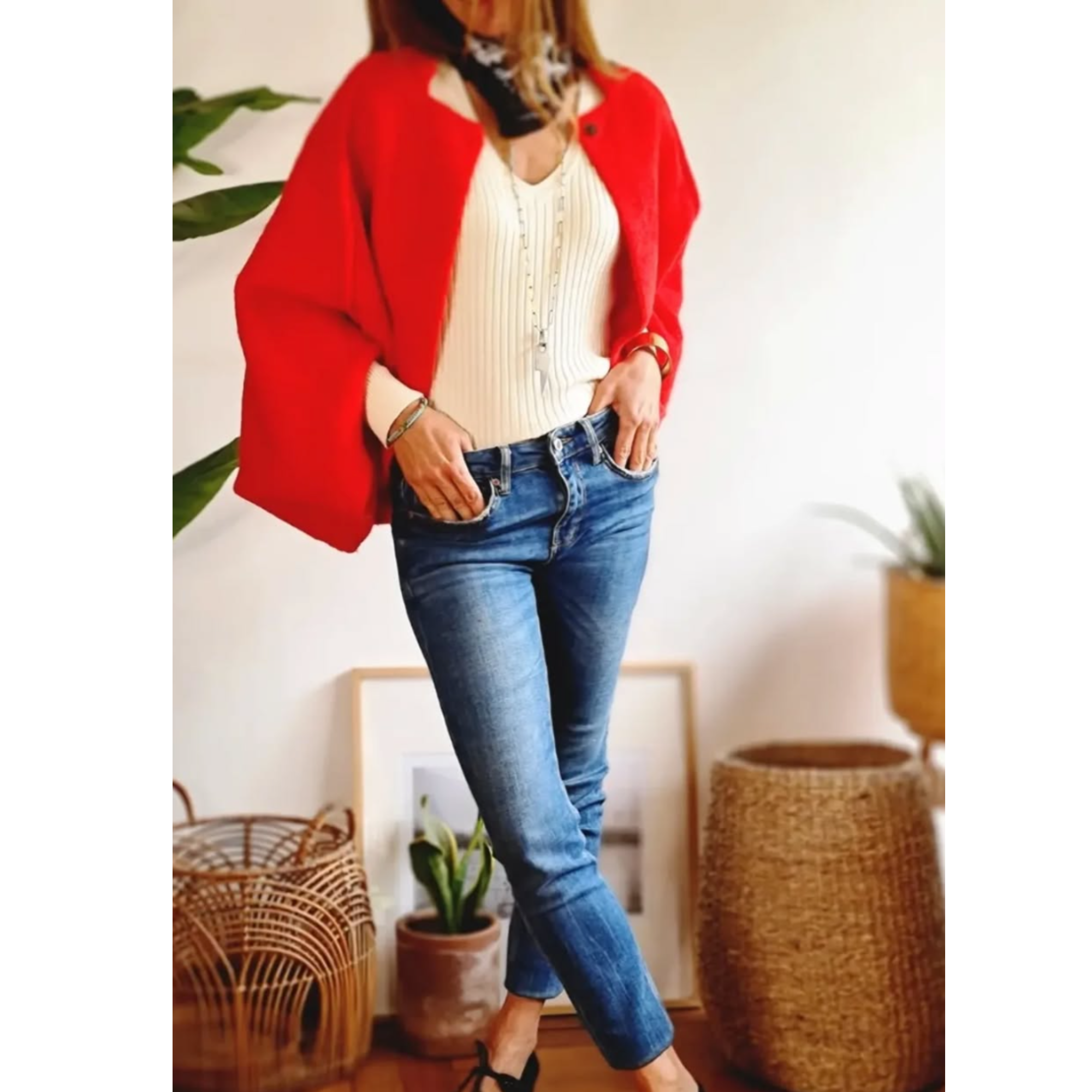Women's Elegant Round-Neck Coat, Long Sleeve | Timeless Silhouette, Sophisticated Cut | Beige, Black or Red | S–5XL