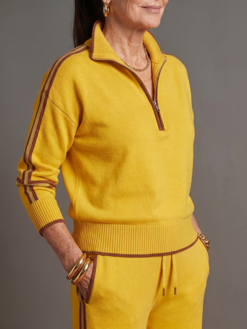 Rain Womens Knit Pants Set with Zip Neck Top