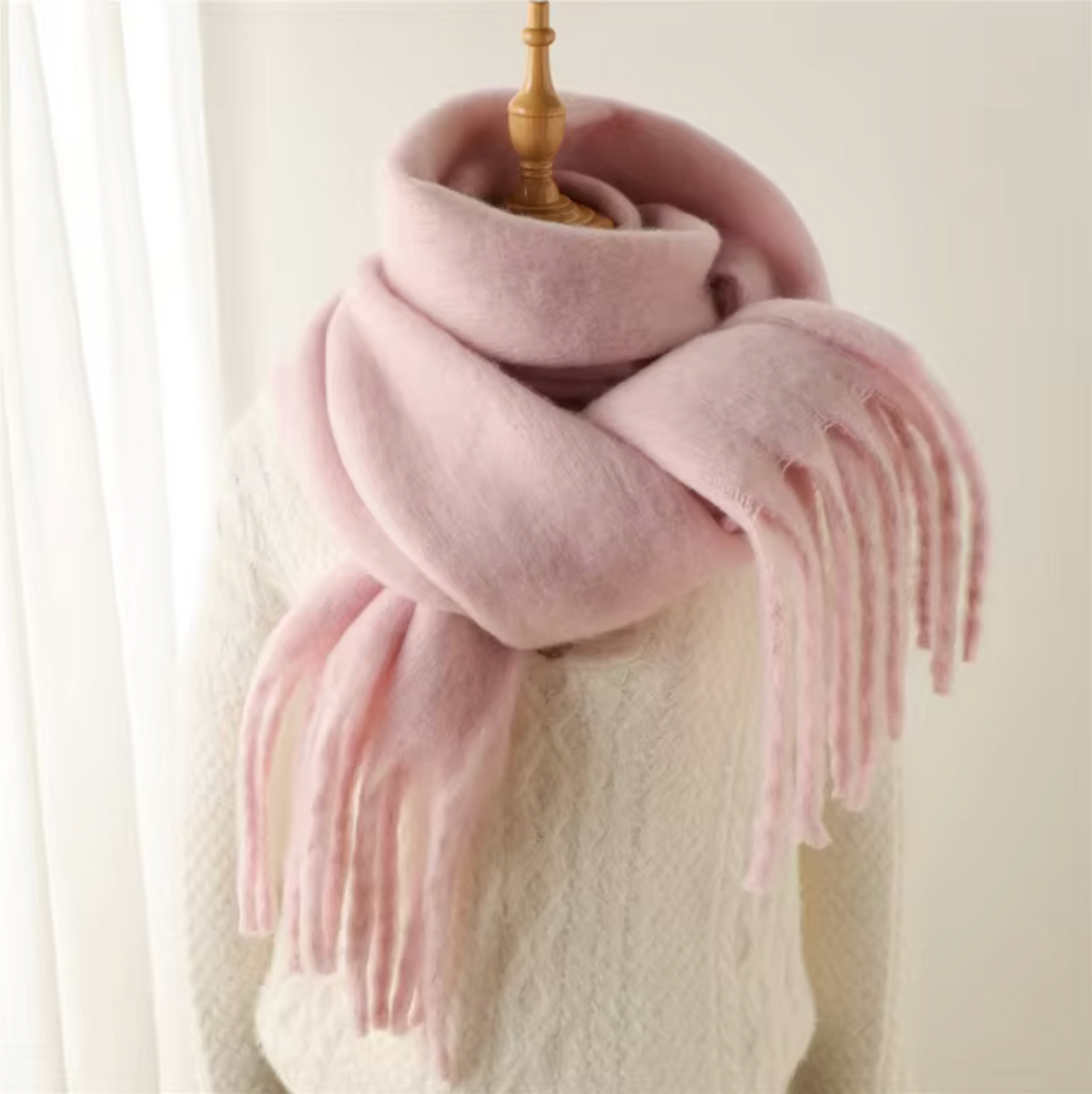Elyra Womens Pashmina Scarf with Long Tassels in Light Pink