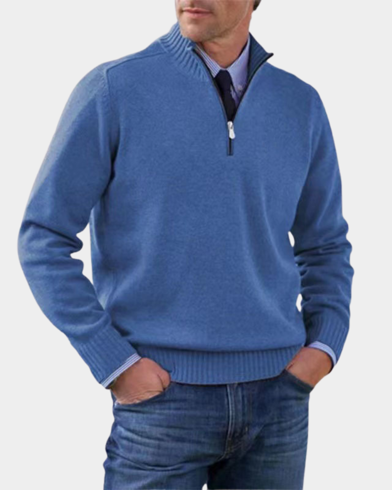 Hezron Mens Zip-Up Sweater, Lightweight Warmth in Blue