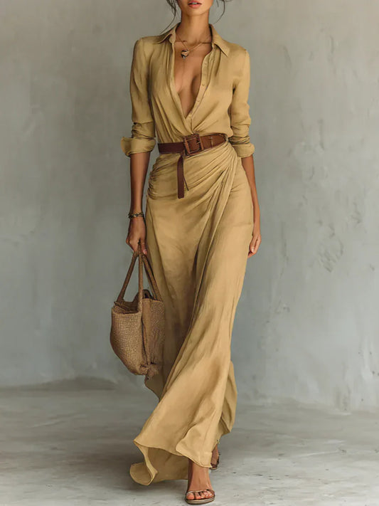 Pristine™ | Maxi Dress with Collar and Waist Belt