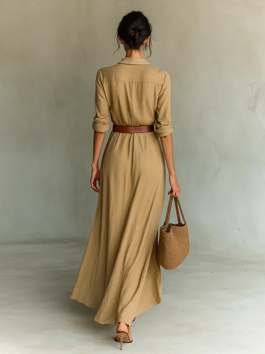Pristine™ | Maxi Dress with Collar and Waist Belt
