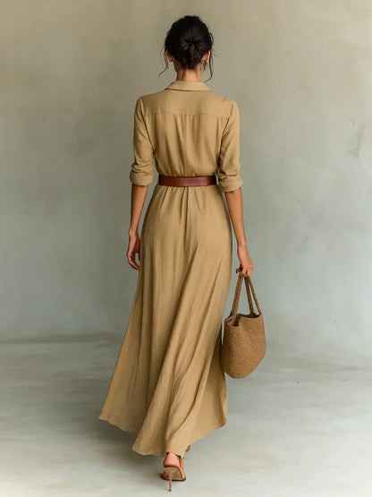 Pristine™ | Maxi Dress with Collar and Waist Belt