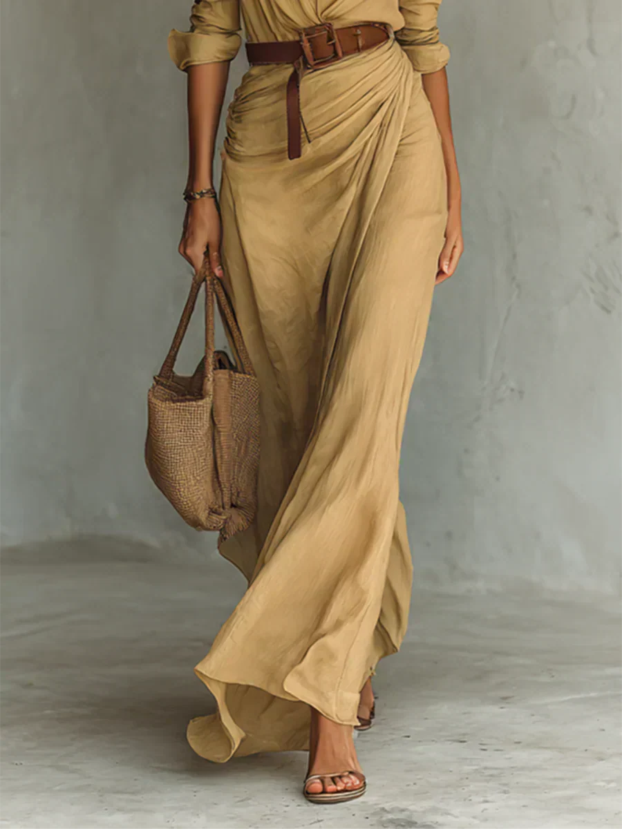 Pristine™ | Maxi Dress with Collar and Waist Belt