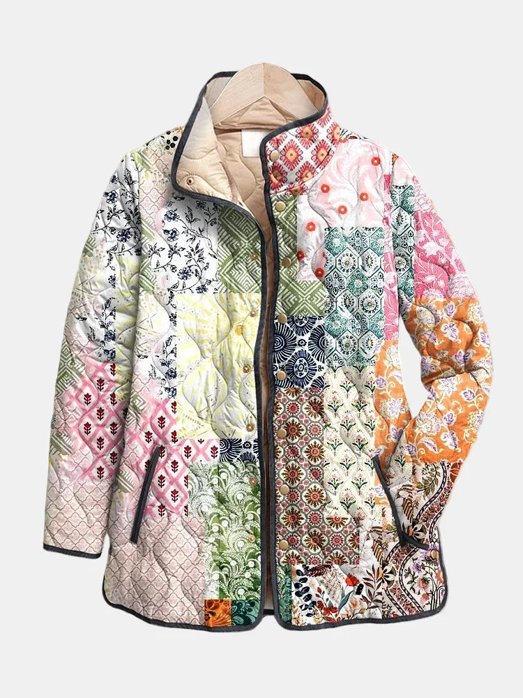 Women's Casual Floral Quilted Jacket, Layer-Ready | Charming Print, Insulated Relaxed Fit | Multicolor | S–3XL