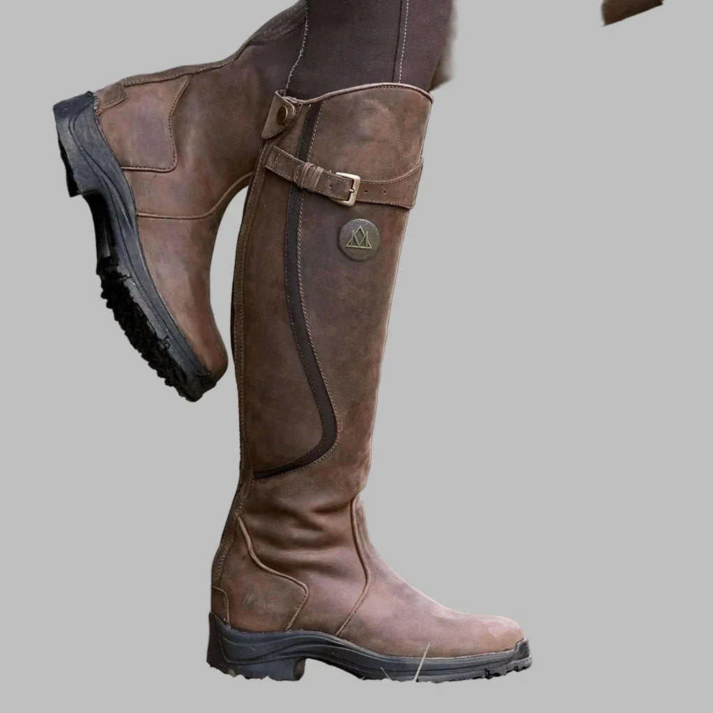 Jacqueline Womens Leather Boots with Cushioned Footbed in Dark Brown