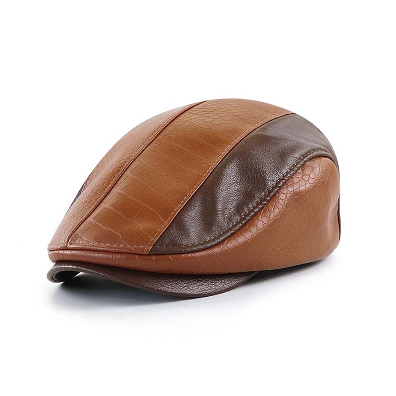 Paul - Men's Retro Cap Hat in PU Leather with Stitched Crocodile