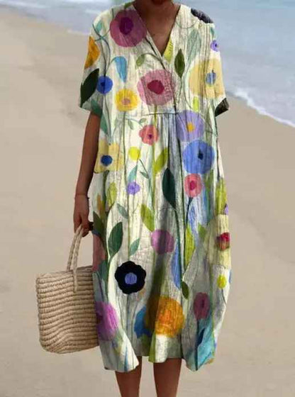 Margaret™ | Vibrant Floral Garden Print Flowy Dress