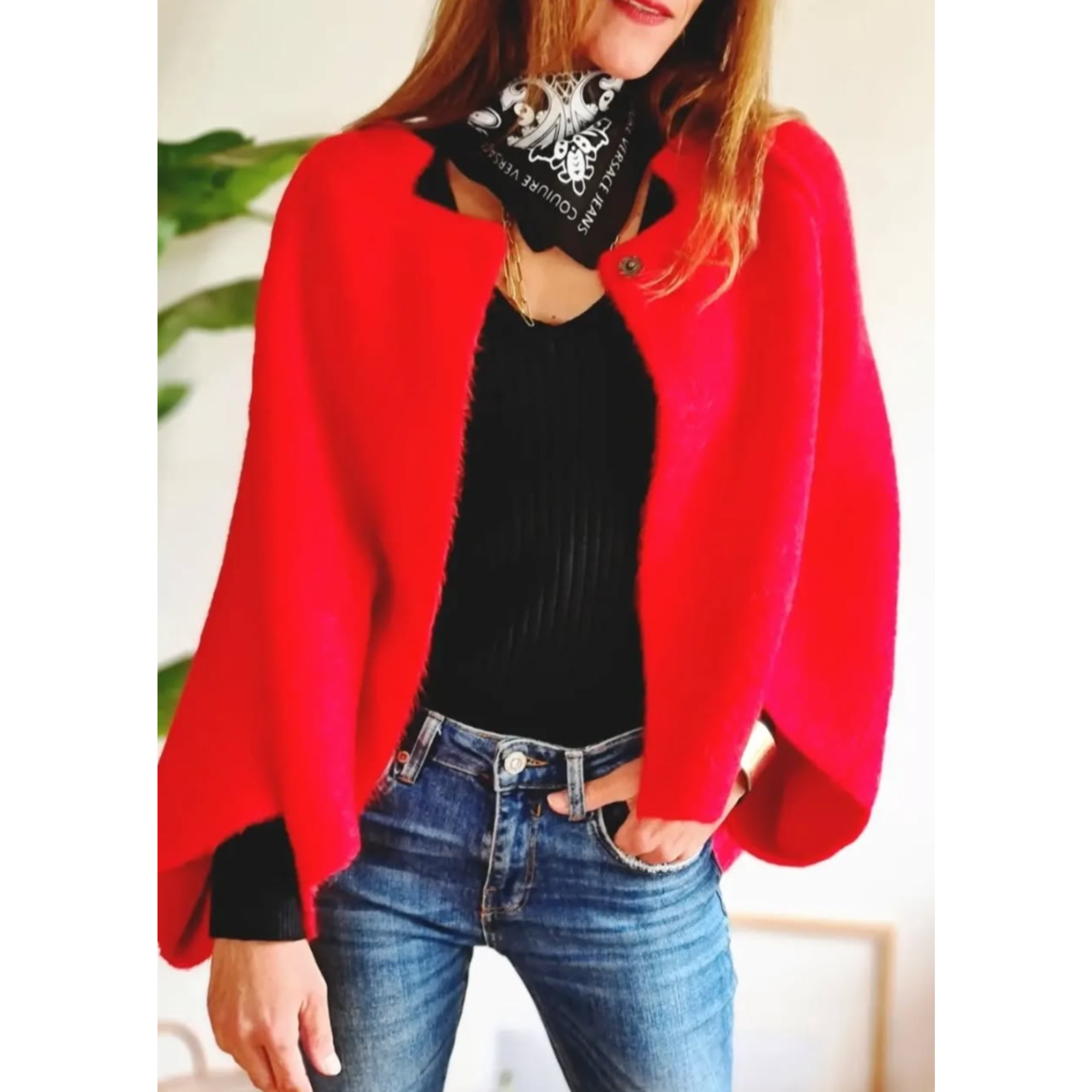 Women's Elegant Round-Neck Coat, Long Sleeve | Timeless Silhouette, Sophisticated Cut | Beige, Black or Red | S–5XL