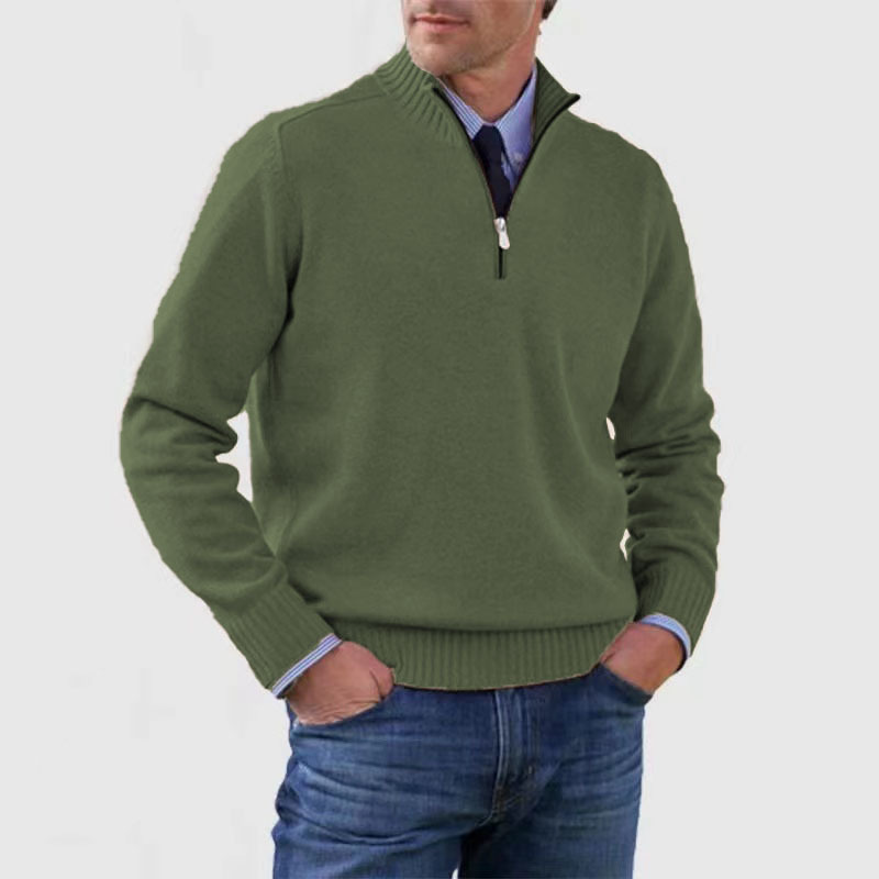 Lucien Mens Half-Zip Knit Sweater, Classic Fit in Dark Green