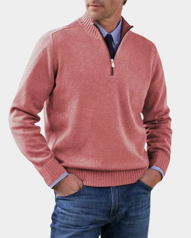 Hezron Mens Zip-Up Sweater, Lightweight Warmth in Pink