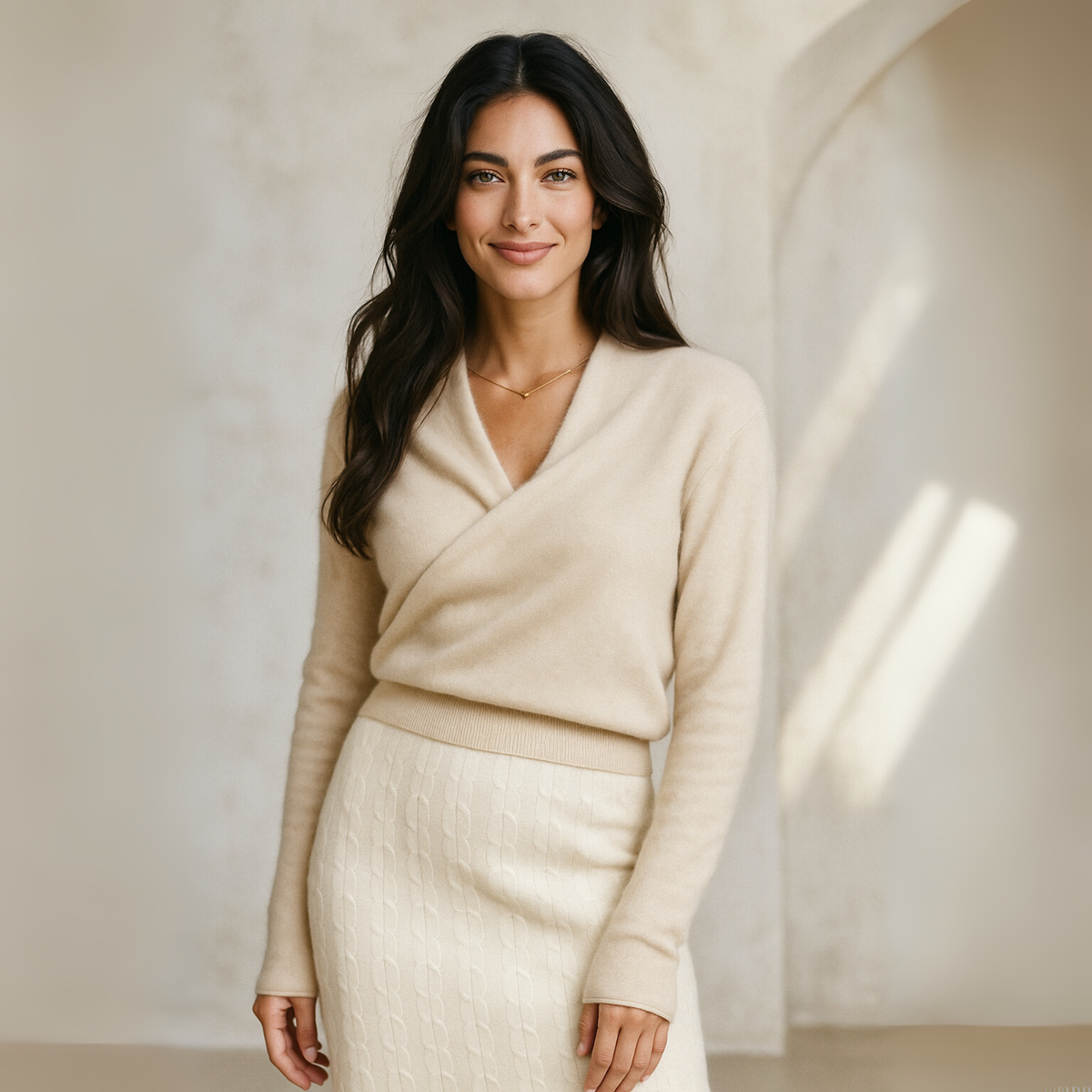 Teresa Womens Cashmere Sweater with Crossover Collar