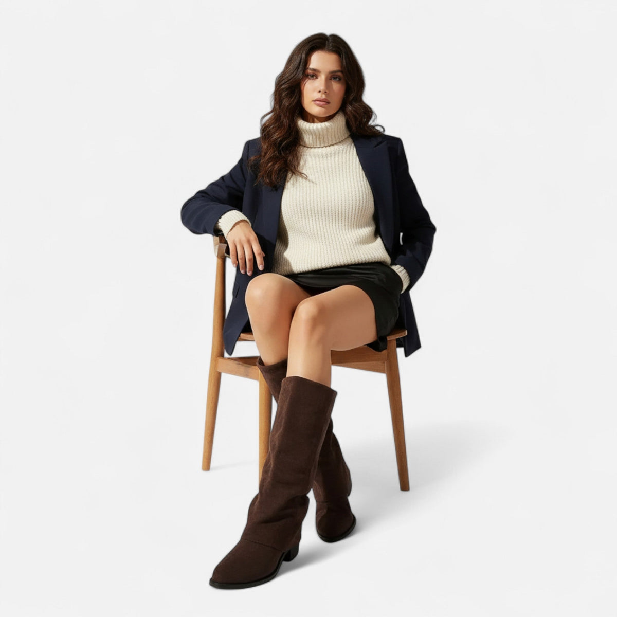 Emily Womens Knee High Boots with Chunky Block Heel