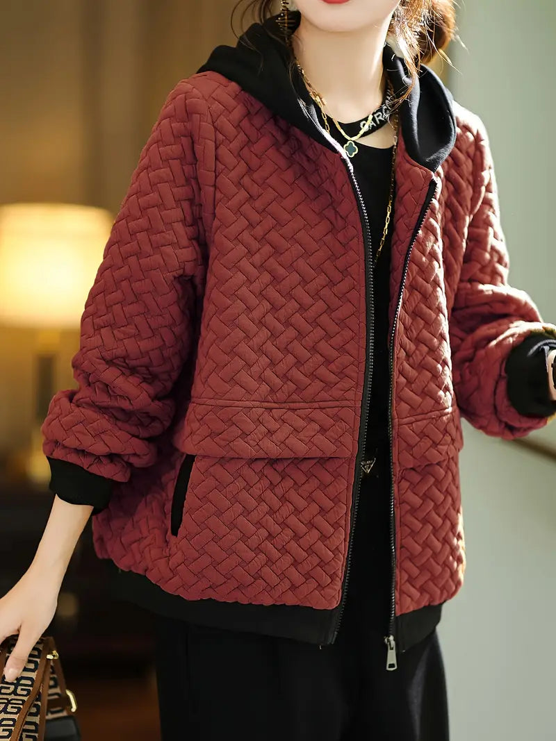 Mirelle Womens Quilted Hooded Jacket, Basketweave Pattern