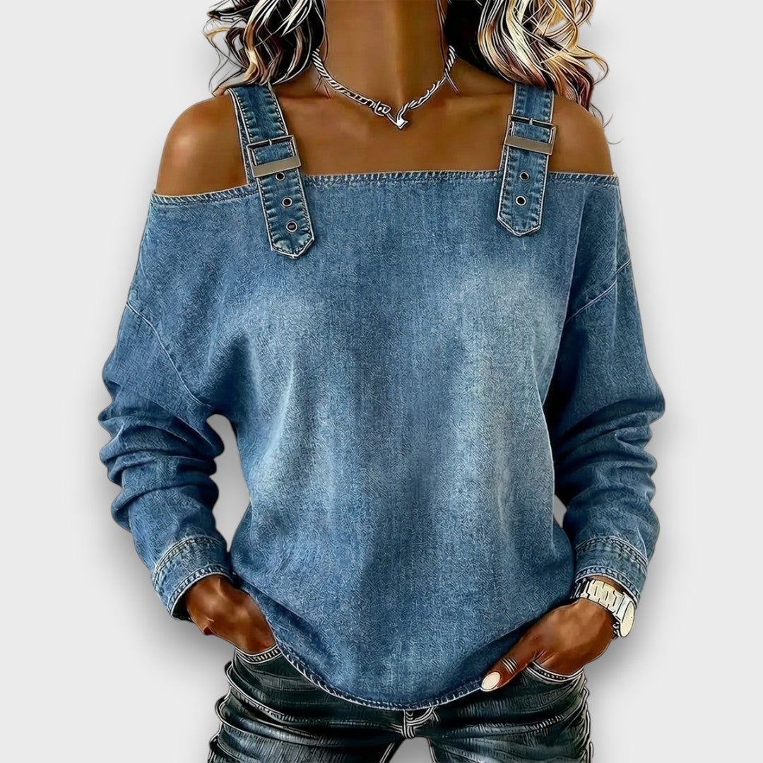 Elama™ – Off-Shoulder Denim Top
