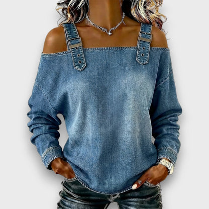 Elama™ – Off-Shoulder Denim Top