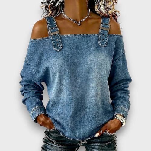 Elama™ – Off-Shoulder Denim Top