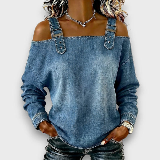 Elama™ – Off-Shoulder Denim Top