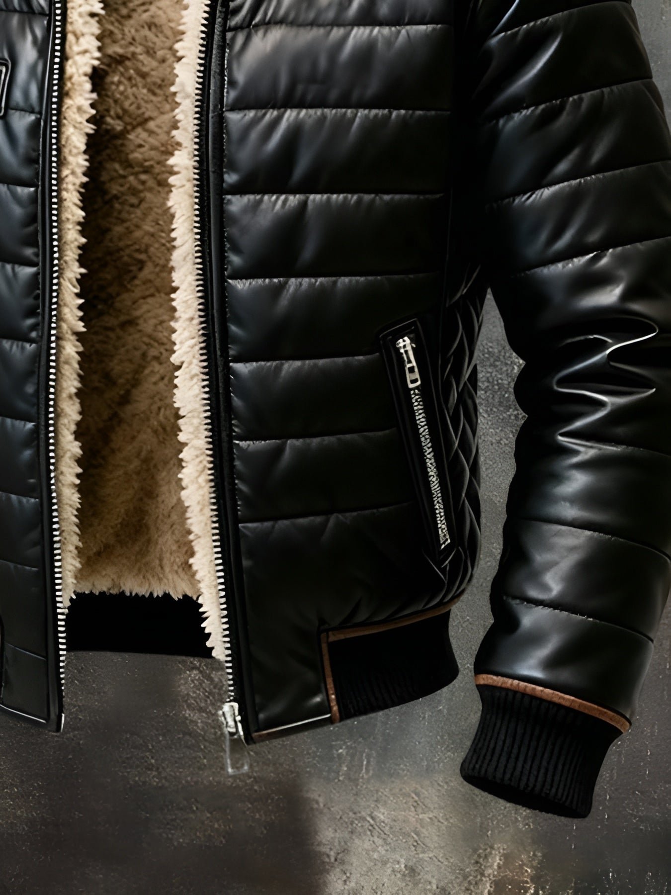RUSSELL | BLACK QUILTED JACKET WITH SHERPA LINING
