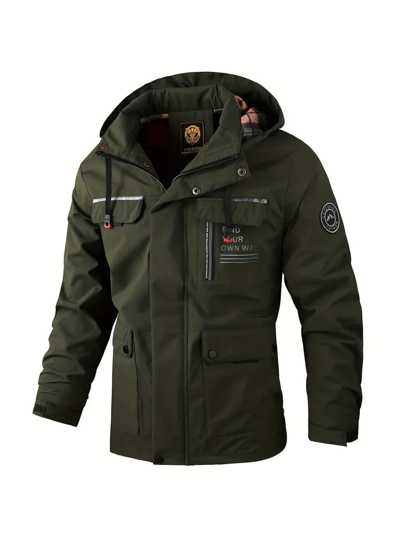 Glen Mens Waterproof Winter Jacket with Hood in Dark Green