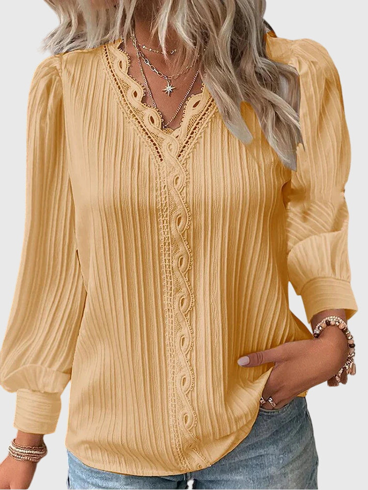 Andrea Womens Pullover Blouse with Tailored Silhouette in Yellow