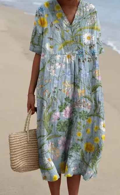Margaret™ | Vibrant Floral Garden Print Flowy Dress