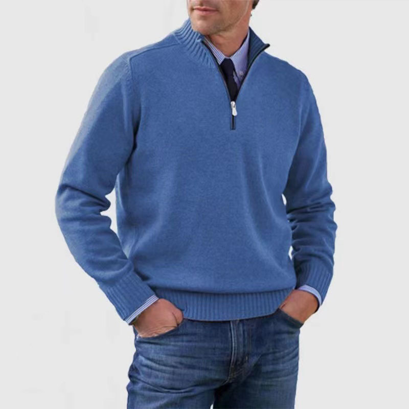 Lucien Mens Half-Zip Knit Sweater, Classic Fit in Blue