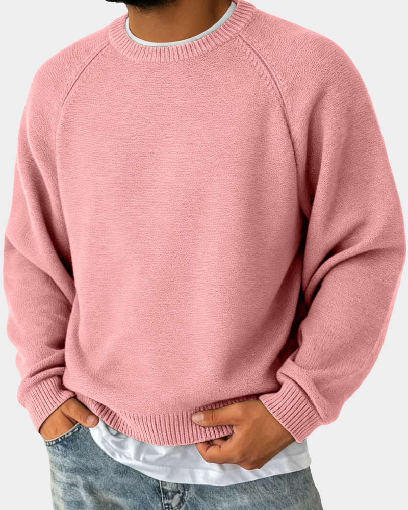 Evander Mens Crew Neck Sweater, Lightweight Layer in Pink