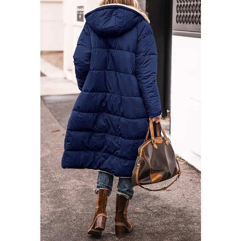 Angela Womens Longline Puffer Coat with Sherpa Lining