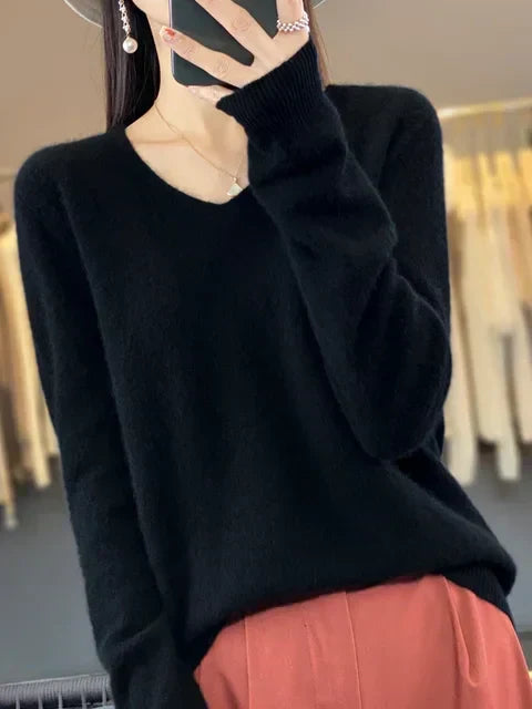 Vespera | Women's Relaxed Fit V-Neck Sweater — Soft Everyday Pullover in 12 Colors | Westmere