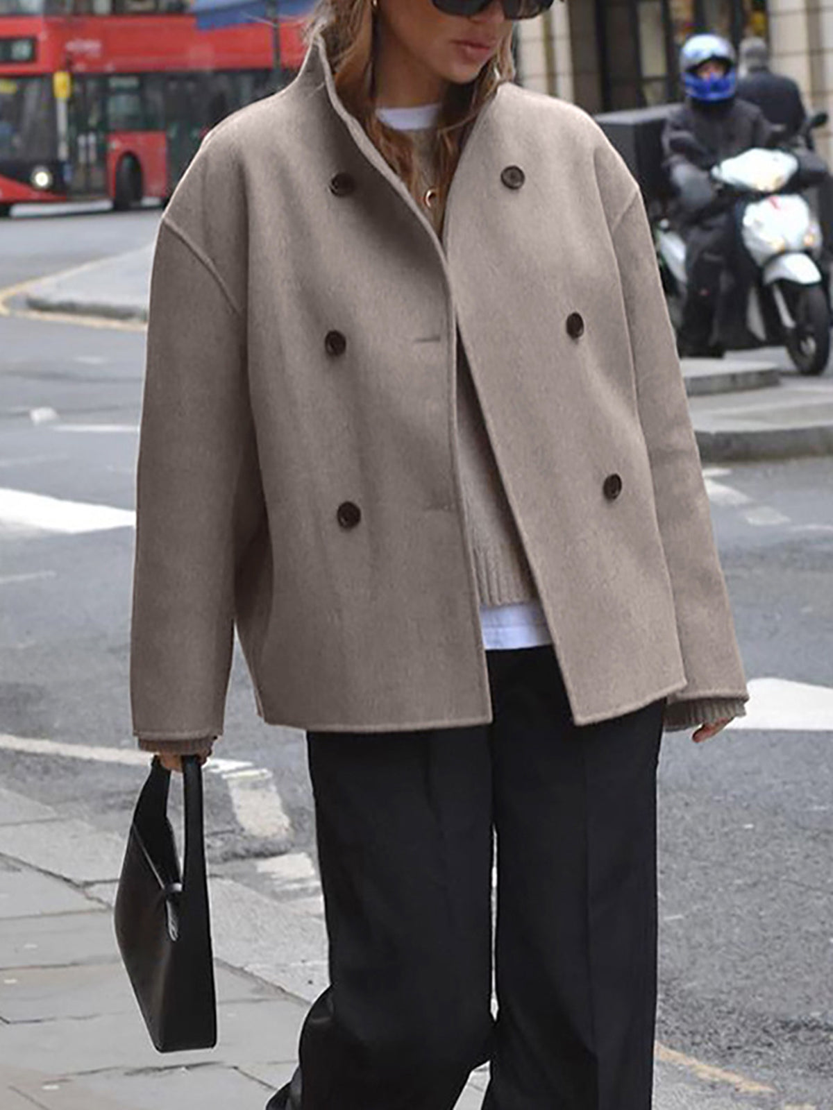 Charlene Womens Double Breasted Pea Coat with Stand Collar
