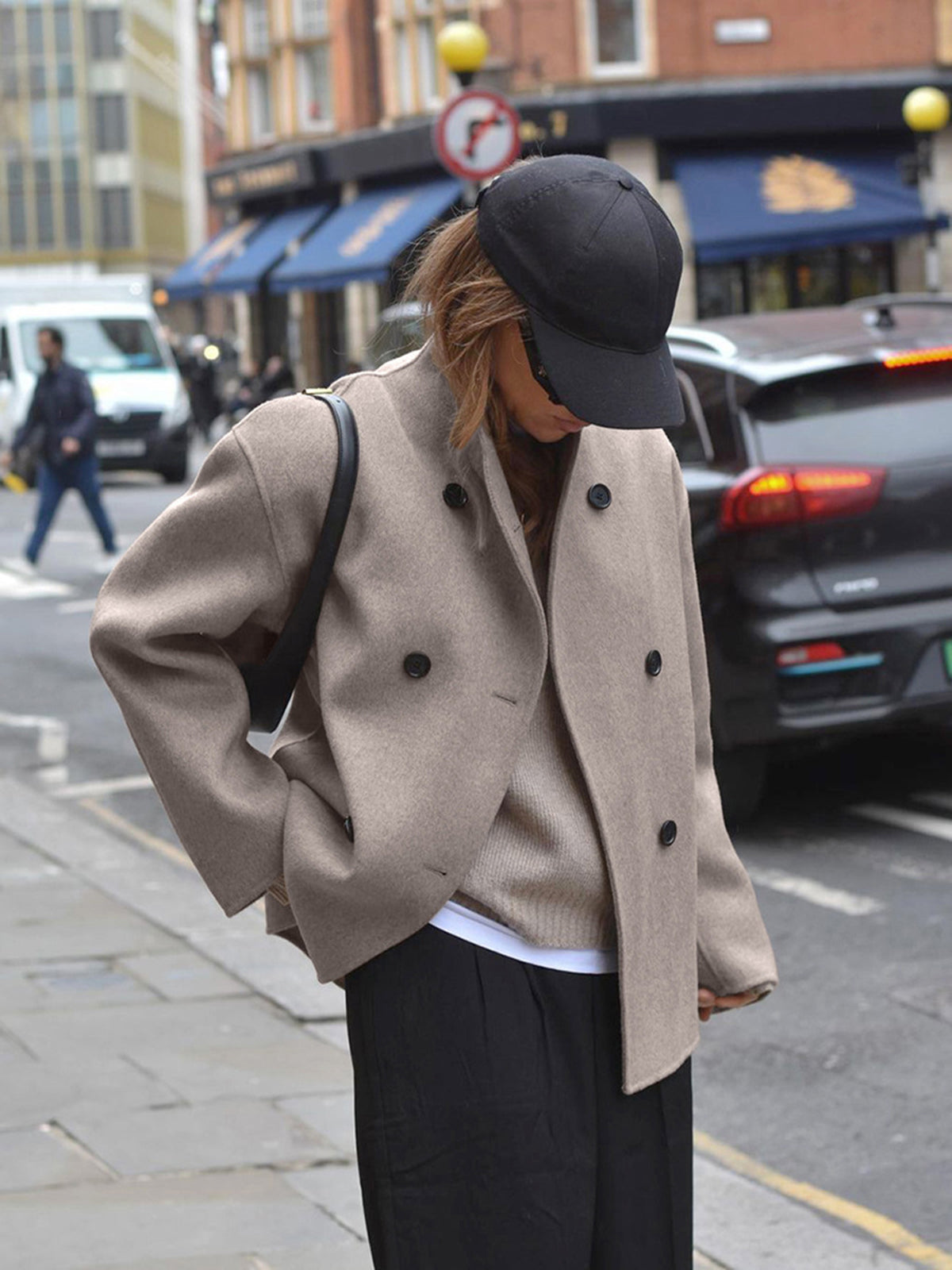 Charlene Womens Double Breasted Pea Coat with Stand Collar