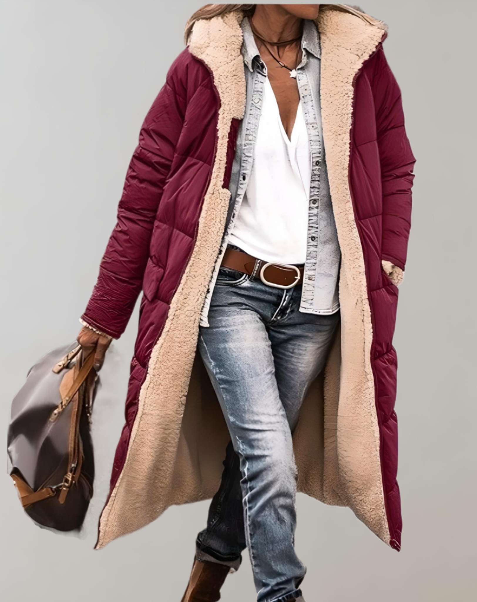 Relaxed Fit Quilted Hooded Full-Length Puffer Coat for Women – Cozy Warmth & Practicality